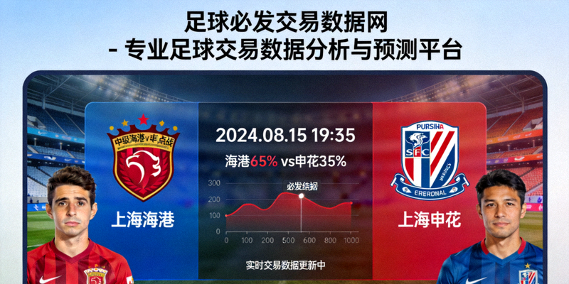 足球必发交易数据网 - 专业足球交易数据分析与预测平台首页焦点赛事轮播图，展示中超海港vs申花焦点战